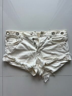 Free People White Distressed High-Rise Jean Shorts